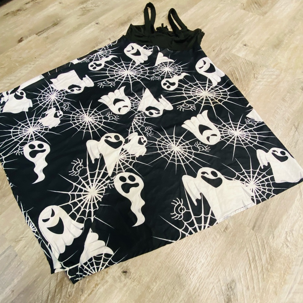 Halloween Ghost Print Lace Up Cami Asymmetrical Dress Medium